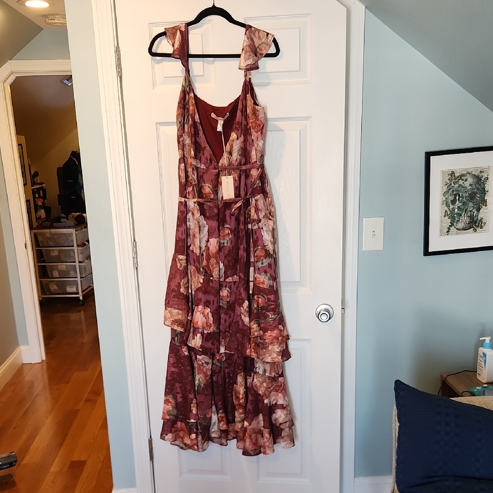 Anthropologie Burgundy Floral Wrap Dress